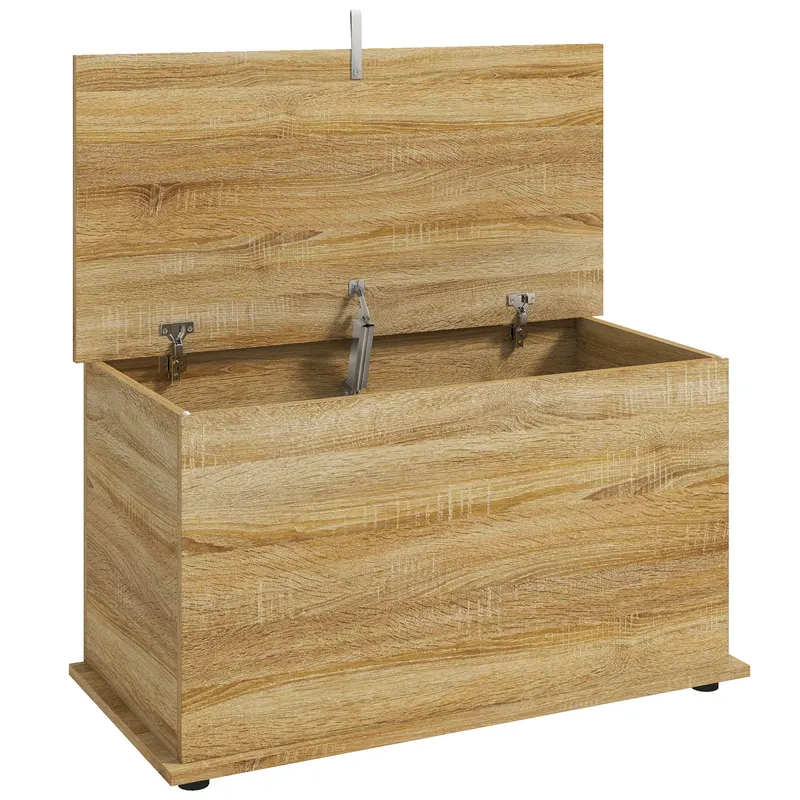 HOMCOM Cufăr de depozitare, Bancă de depozitare cu capac rabatabil și balamale de siguranță, 80 x 40 x 45 cm, Natural | Romania