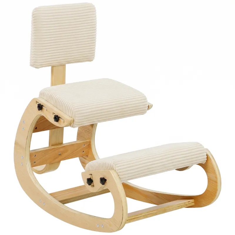 HOMCOM Scaun ergonomic pentru genunchi, scaun genunchi cu spătar, aspect cord, scaun de birou pentru acasă, birou, meditație, alb crem | Romania