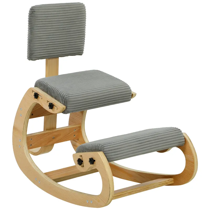 HOMCOM Scaun ergonomic pentru genunchi, scaun-genunchi cu spătar, aspect corduroy, scaun de birou pentru acasă, birou, meditație, gri închis | Romania