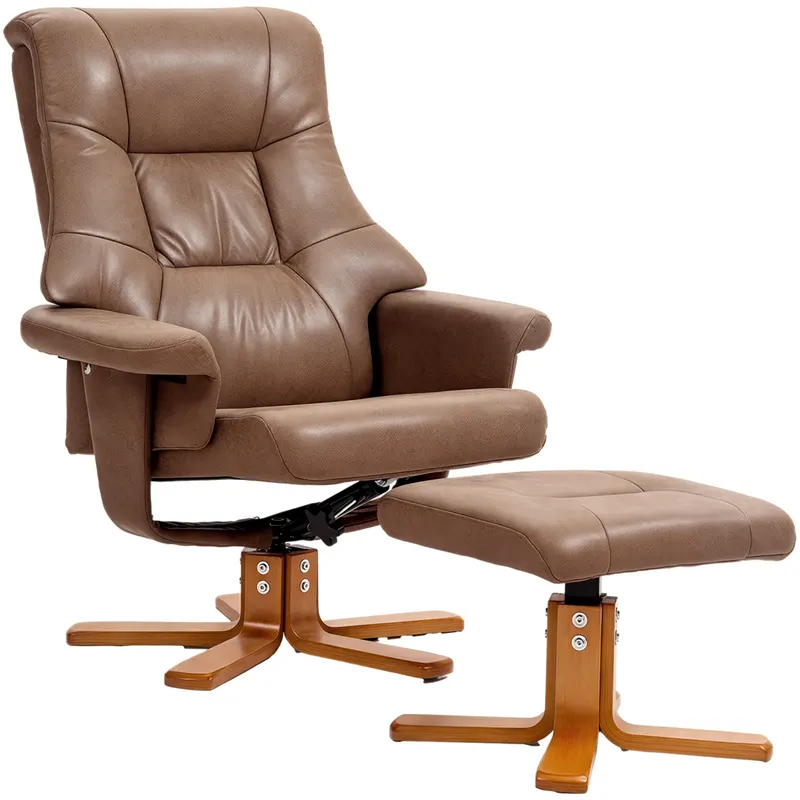 HOMCOM Fotoliu de Relaxare cu Taburet, Rotativ 360°, Înclinabil 135°, Husă Respirabilă, 78 x 82,5 x 109 cm, maro | Romania