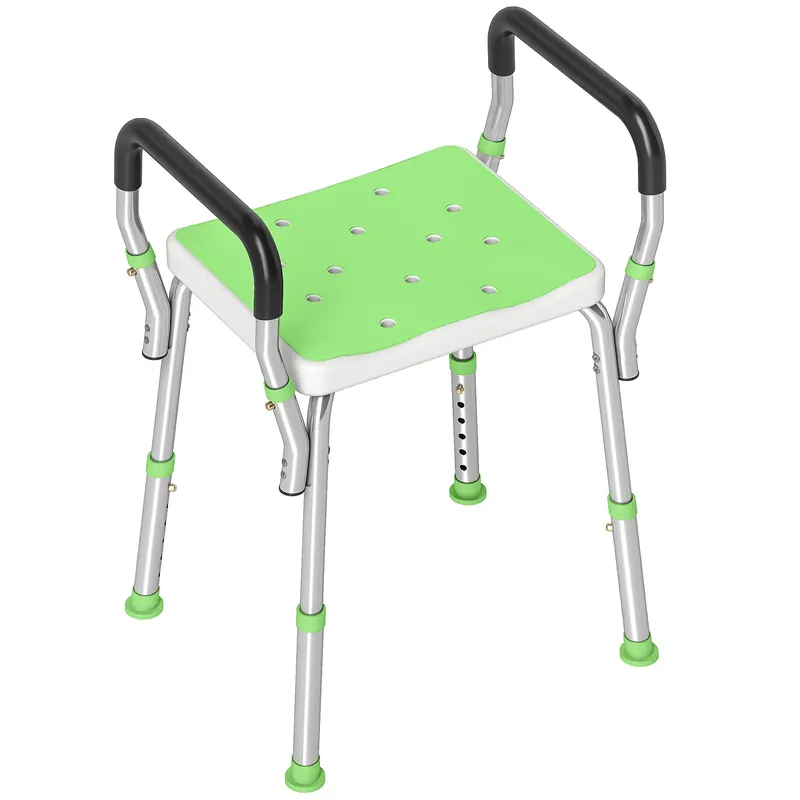 HOMCOM Scaun de duș din aluminiu, reglabil pe înălțime, cu cotiere și picioare antiderapante, verde | Romania