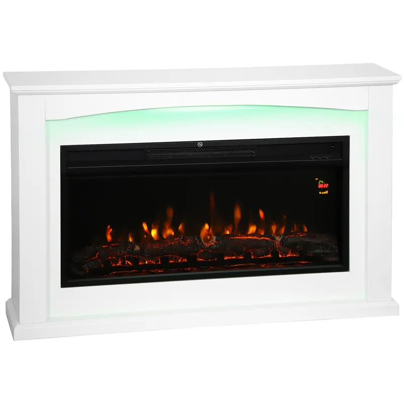 HOMCOM Șemineu electric 1000W/2000W, șemineu decorativ fals, efect flacără cu 5 niveluri reglabile, 121x25x77cm, alb | Romania
