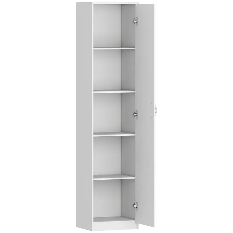 HOMCOM Dulap de Bucătărie Înalt Slim 180 cm, Mobilier cu 5 Rafturi și Ușă Soft Close, Anti-Răsturnare, Rafturi Reglabile, Mobilier Modern pentru Bucătărie, Alb | Romania
