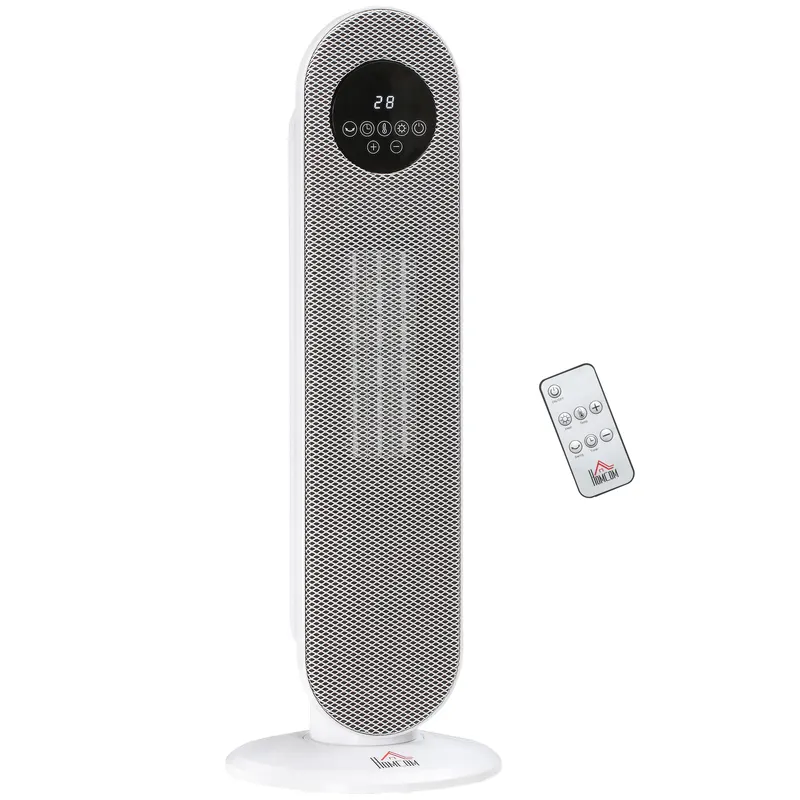 HOMCOM Încălzitor auxiliar Radiator cu suflare Radiator ceramic oscilant 15-40°C cu Telecomandă 1300/2000W, 21 x 21 x 63,5 cm | Romania