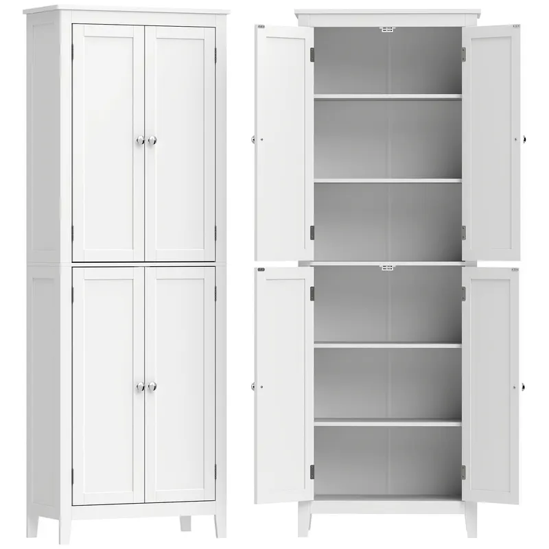 HOMCOM Dulap De Baie Slim Cu 2 Uși, Rafturi Reglabile, MDF, Metal, 60x30x170 cm, Alb | Romania