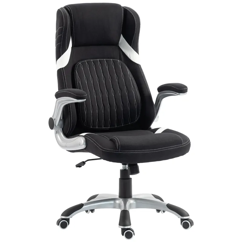 Vinsetto Scaun de Birou Ergonomic din Material Tip In, cu Suport Lombar, Înălțime Reglabilă, Funcție Balans, Negru | Romania