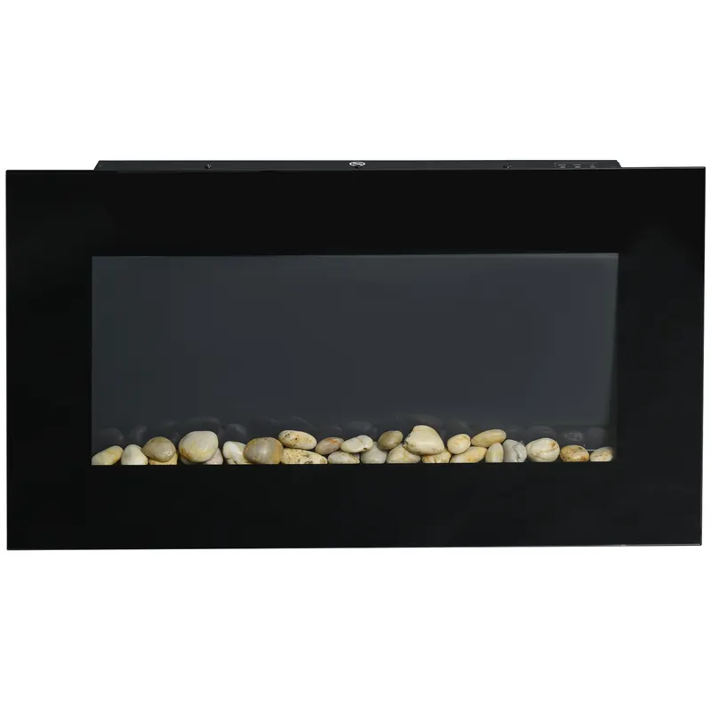 Șemineu electric de perete HOMCOM 1000/2000 W, efect flacără LED 7 culori, 72,5 x 11,5 x 40 cm, negru | Romania