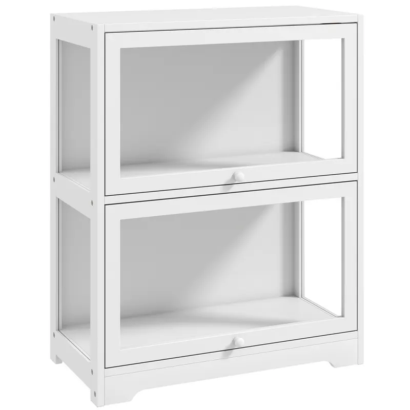 HOMCOM Vitrină expozitoare pentru colecții cu 2 niveluri, uși abatabile din acrilic pentru figurine 59,5x30x73 cm Alb | Romania