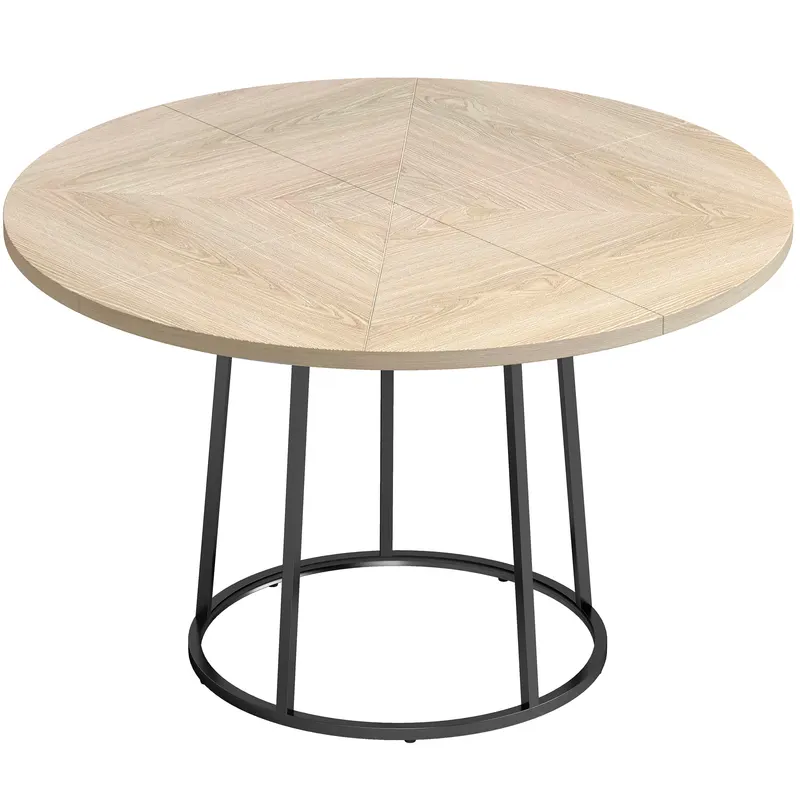 HOMCOM Masă de Dining Rotundă pentru 4–6 Persoane, Ø 120 x 75 cm, Masă de Bucătărie cu Picioare Conice din Metal, Lemn Natural | Romania