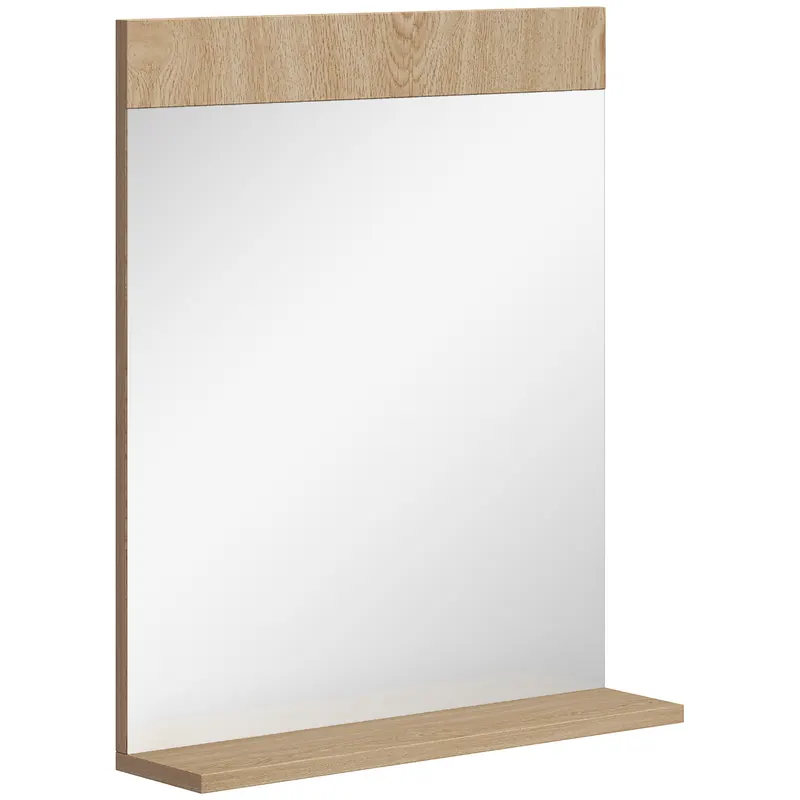 HOMCOM Oglindă de Perete pentru Baie cu Raft Deschis Oglindă pentru Intrare Hol 50x12x60 cm Stejar | Romania