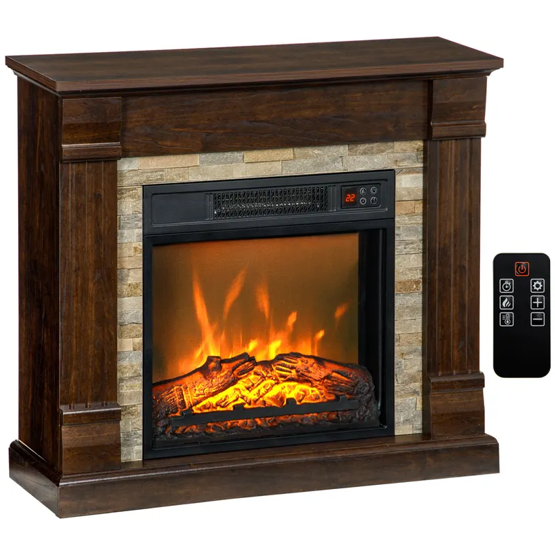 HOMCOM Semineu Electric de Podea cu Timer, Temperatura Reglabila, din Metal, ABS si PAL, 80x21.6x67.8 cm, Maro | Romania
