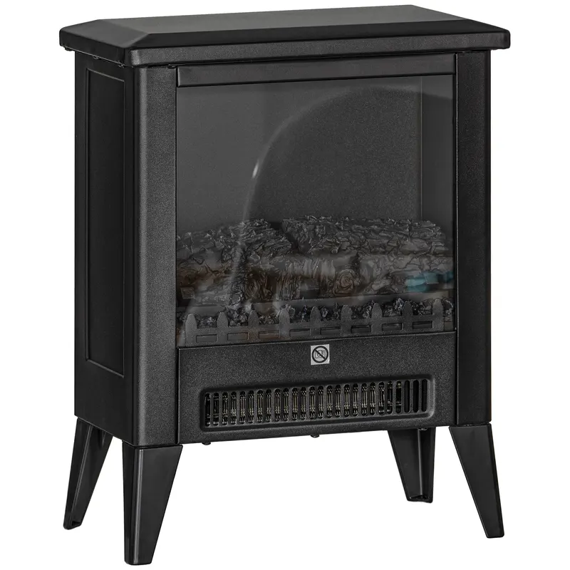 HOMCOM Șemineu Electric cu Efect Flacără 3D pe 3 Intensități, Oprire Automată, Încălzire Reglabilă, 36x21x47 cm, Negru | Romania
