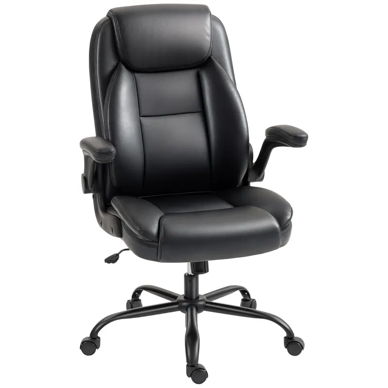 HOMCOM Scaun de birou cu brațe rabatabile, scaun de birou ergonomic, înălțime reglabilă, funcție de balans, negru | Romania