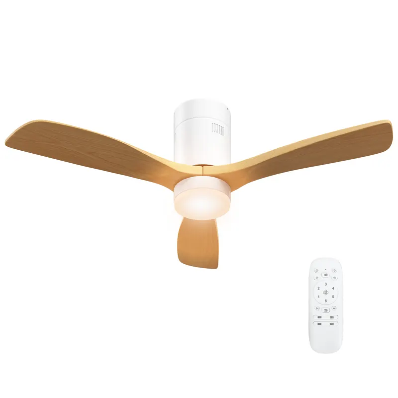 HOMCOM Ventilator de tavan cu lumină LED, 6 viteze, telecomandă, Maro deschis | Romania
