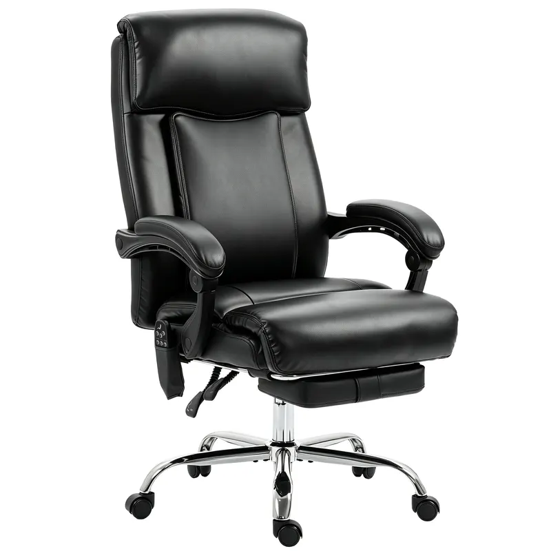 HOMCOM Scaun de birou cu masaj vibrant și încălzire, scaun ergonomic din PU cu înălțime reglabilă, Negru | Romania