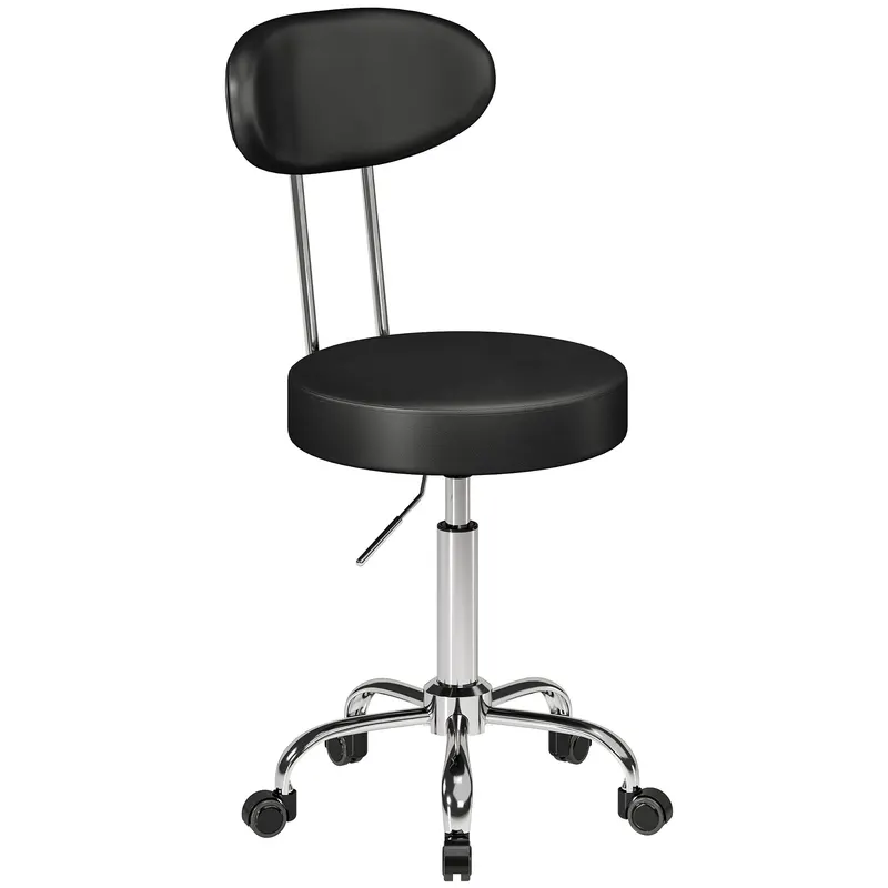 HOMCOM Scaun Reglabil Rotativ a 360°con Spătar Și Șezut Tapițate, Negru | Romania
