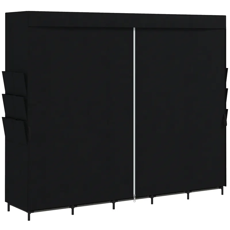 HOMCOM Dulap Textil Compact cu 5 Bare, 5 Rafturi, 6 Buzunare Laterale, Uși Anti-Praf cu Fermoar, Negru | Romania