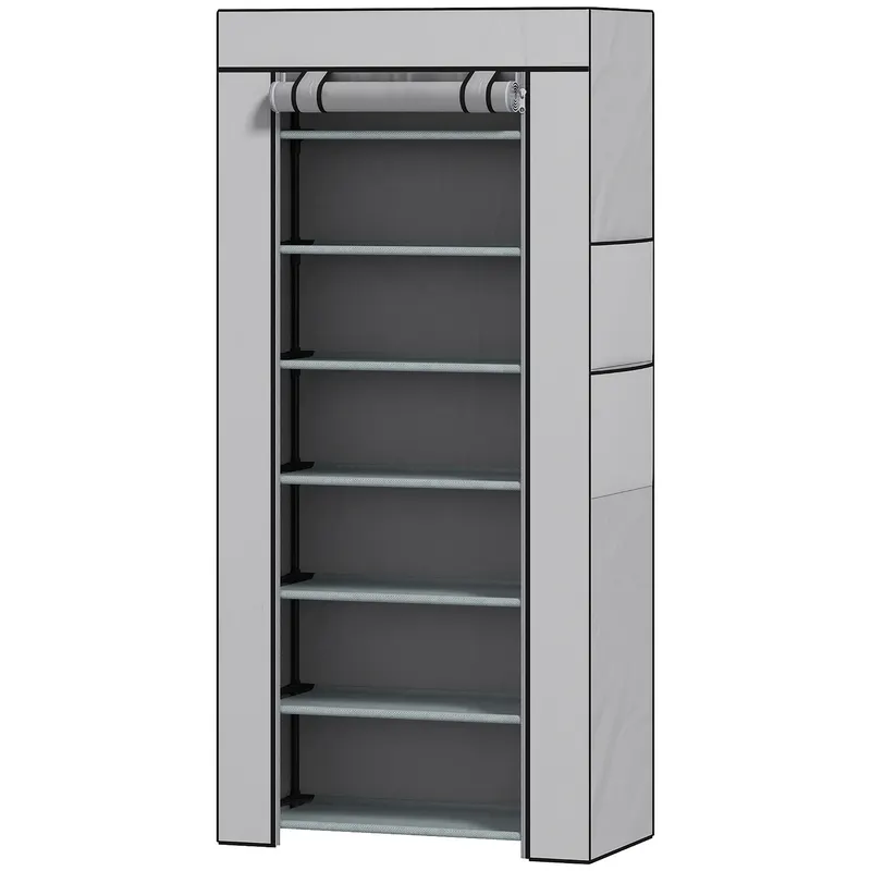 HOMCOM Pantofar cu 7 rafturi din oțel, cu husă din material nețesut, 60 x 30 x 126 cm, gri | Romania