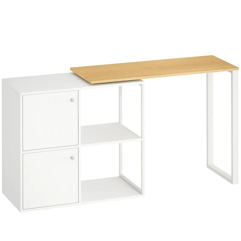 HOMCOM Birou în formă de L, birou de colț rotativ 360° cu 2 dulapuri de depozitare, 2 rafturi deschise, masă pentru calculator pentru spații mici, birou, living, 150x40x75 cm, Alb | Romania