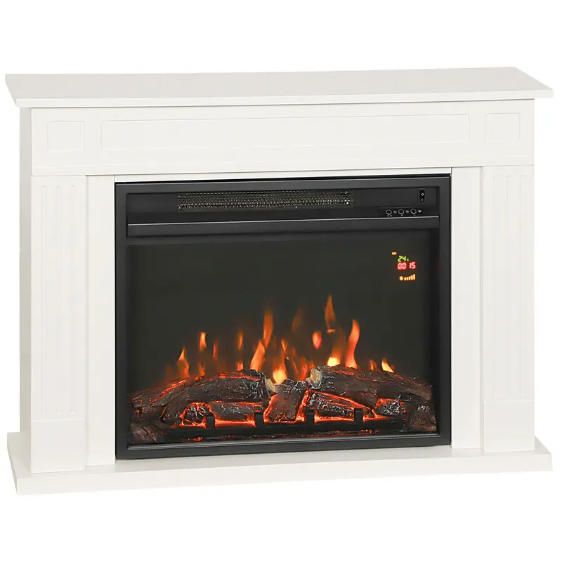 HOMCOM Șemineu Electric cu Flacără în 12 Culori, Telecomandă și Timer, 98x23.5x69.5 cm, Alb și Negru | Romania