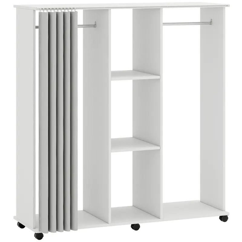 HOMCOM Dulap cu umeraș Mobilier de depozitare mobil 6 roți 120L x 40l x 128H cm alb | Romania