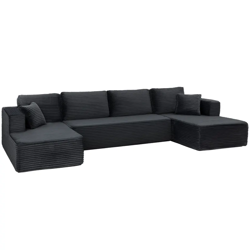 HOMCOM Canapea modulară în U cu 2 chaiselongue, canapea extensibilă tip cord cu spumă de înaltă densitate și șezut cu arcuri, Gri închis | Romania