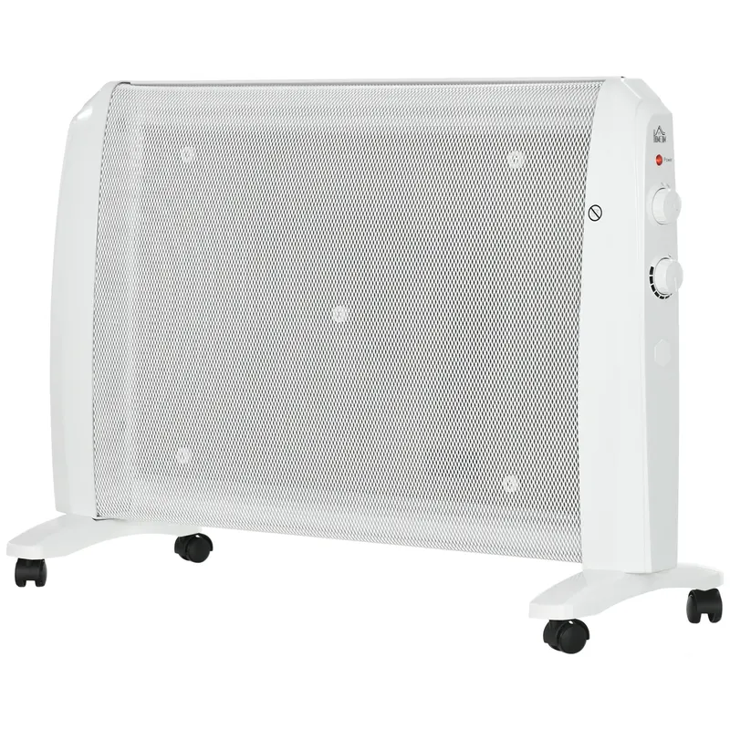 HOMCOM Radiator Electric Mică 1000W/2000W cu Termostat Reglabil, 15-20 m², 4 Roți, 79x27x54 cm, Alb | Romania
