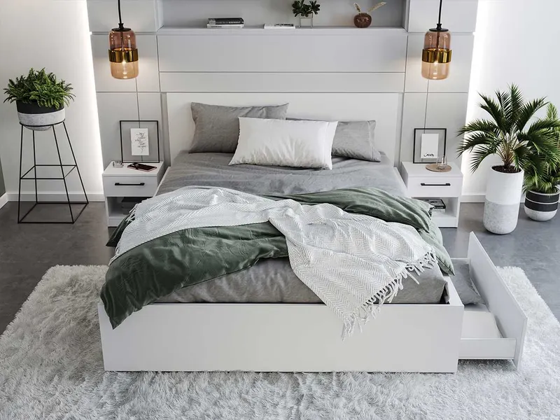 Pat Alb optional lada de depozitare 120x200 4 sertare — imaginea 3