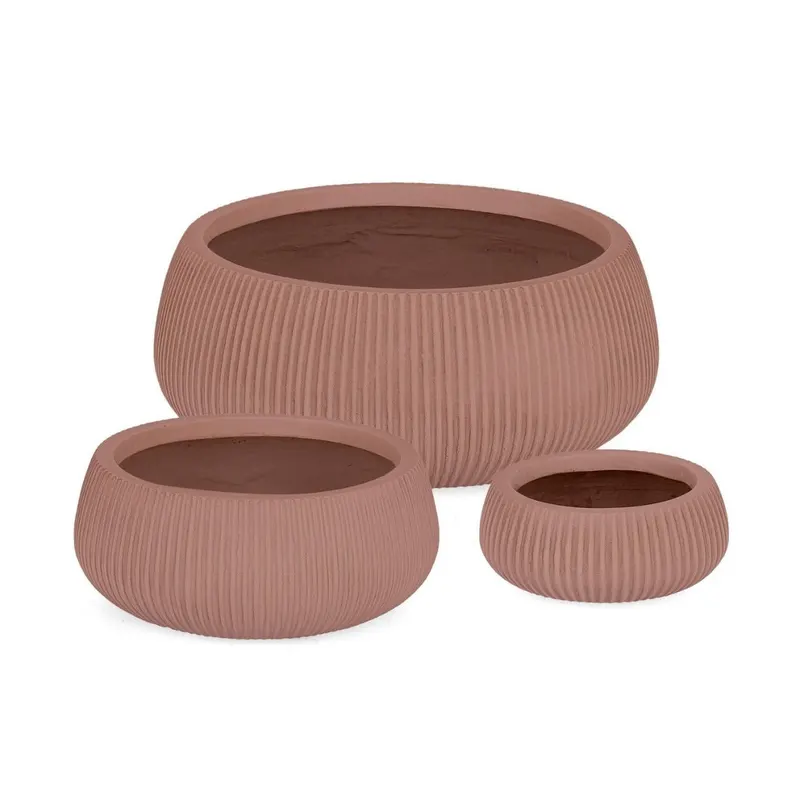 Set 3 ghivece flori RIBBED FAT TERRACOT - Default Title