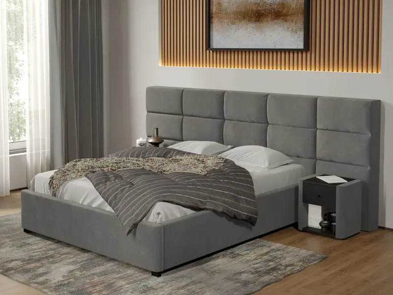 Pat tapitat Cico fix 287 x 114 C2 din piele/stofa Gri - Falcone 21 160x200