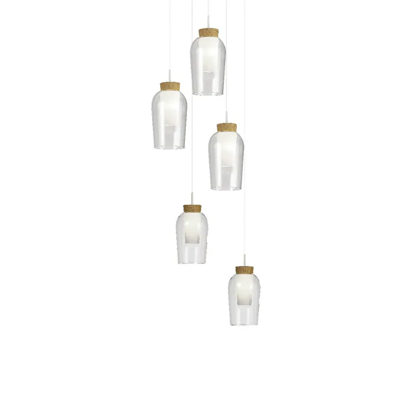 Lampa suspendata NORMAD 5 - Alb/Lemn