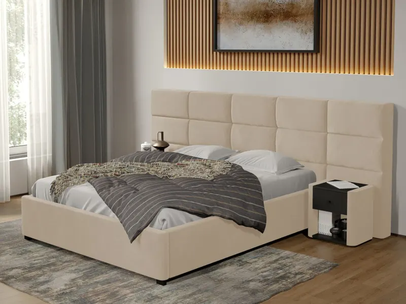 Pat tapitat Cico fix 287 x 114 C2 din piele/stofa Bej - Falcone 102 160x200