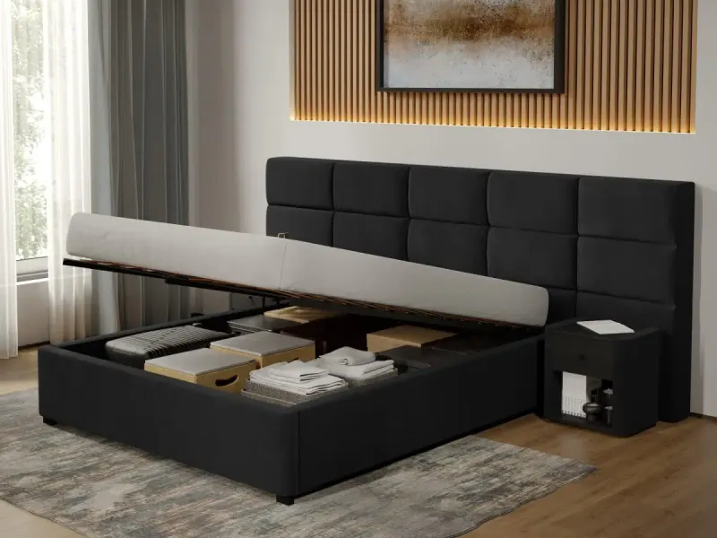 Pat tapitat Cico rabatabil 287 x 114 C2 din piele/stofa Negru - Falcone 14 180x200