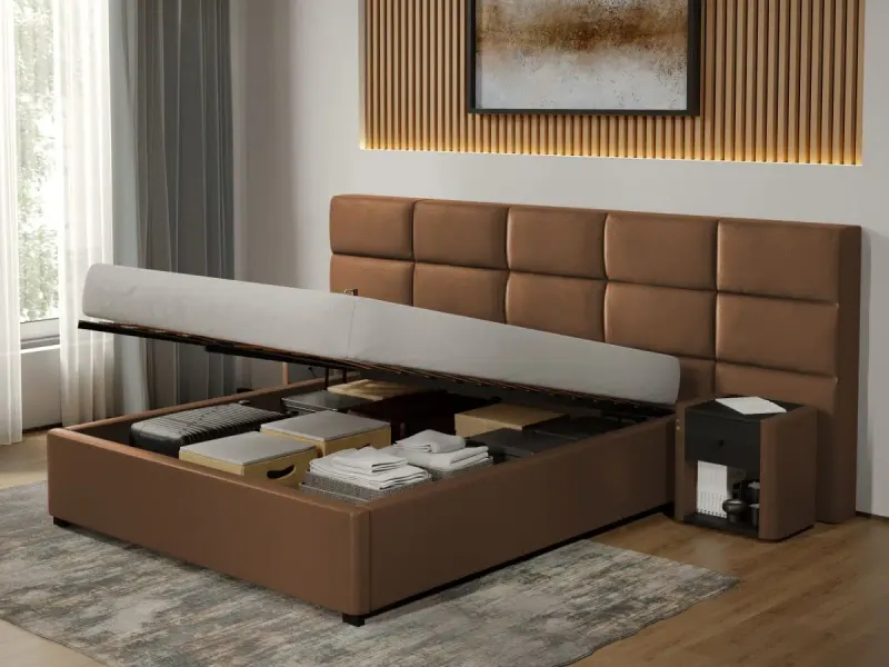 Pat tapitat Cico rabatabil 287 x 114 C2 din piele/stofa Maro - Nube 23 180x200