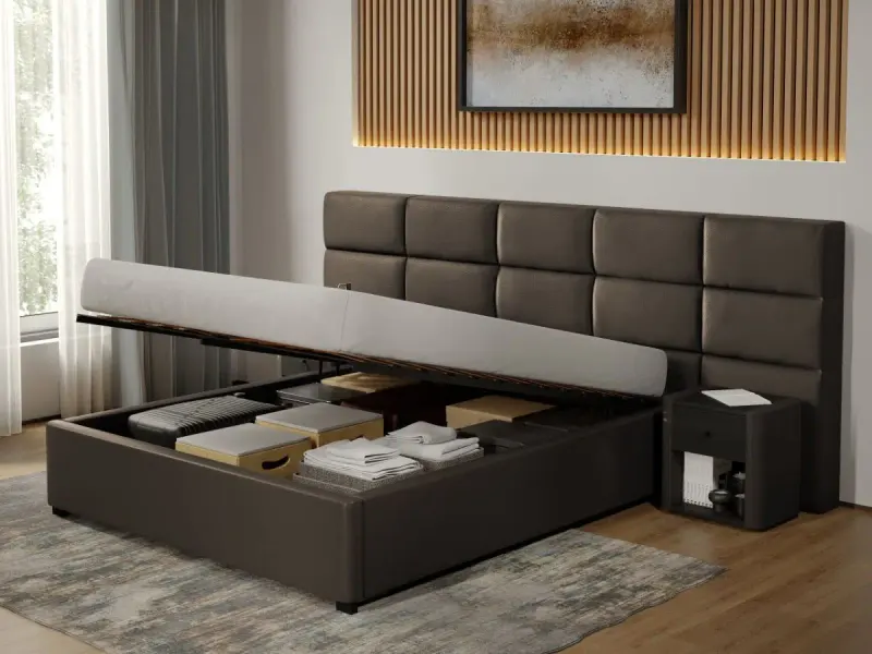 Pat tapitat Cico rabatabil 287 x 114 C2 din piele/stofa Ciocolatiu - Nube 29 140x200