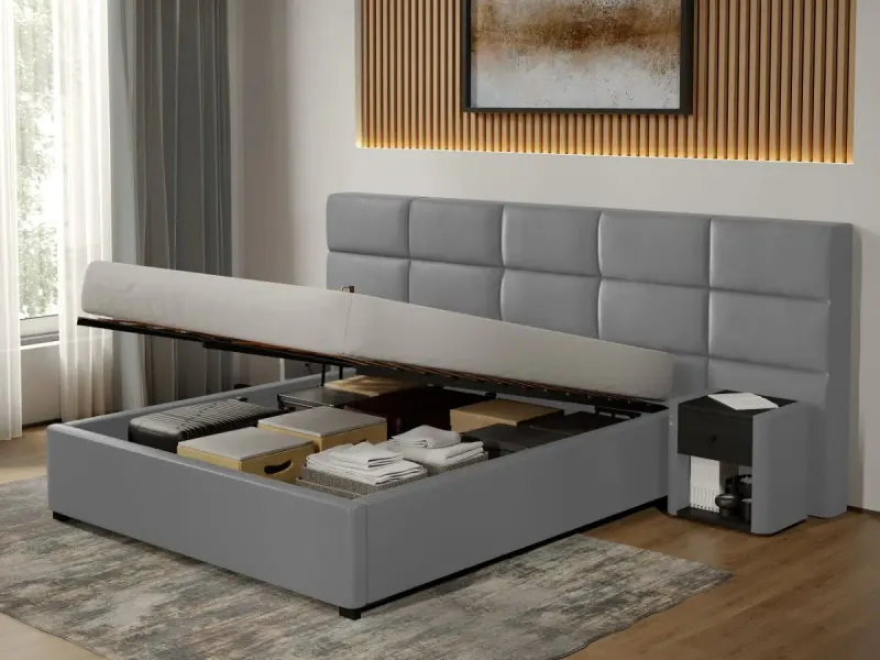 Pat tapitat Cico rabatabil 287 x 114 C2 din piele/stofa Gri - Nube 81 180x200