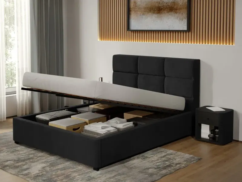 Pat tapitat Cico rabatabil 170 x 114 C1 din piele/stofa Negru - Falcone 14 160x200