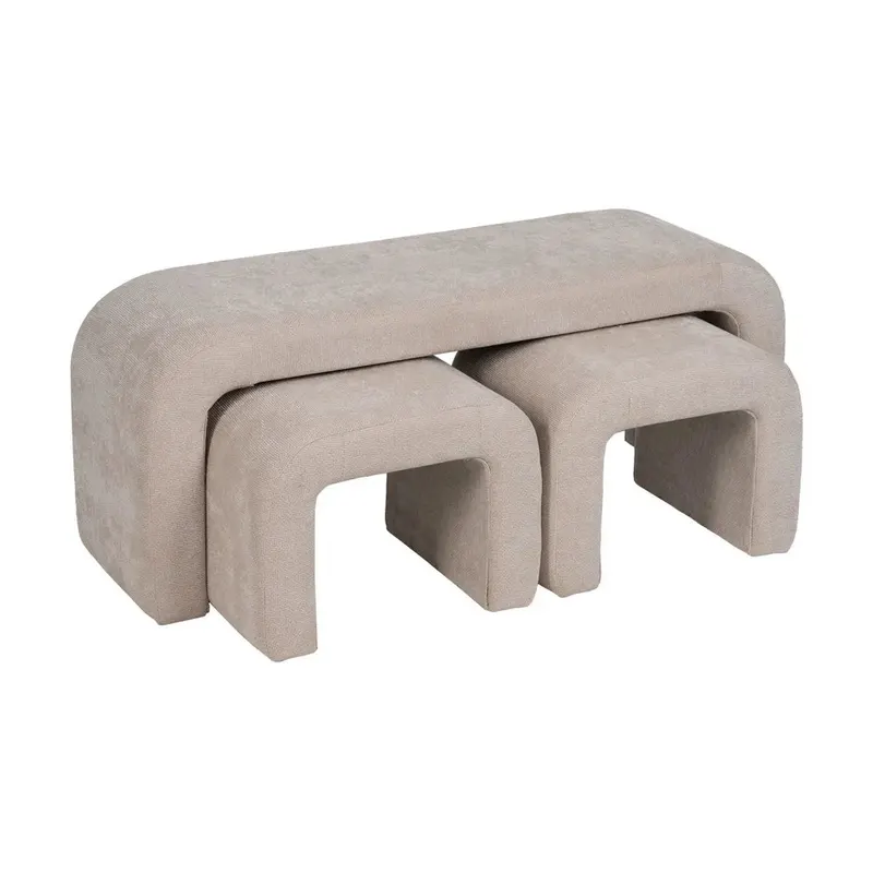 Set bancuta cu 2 taburete ROUELO 126x43/51x42 XM - Beige
