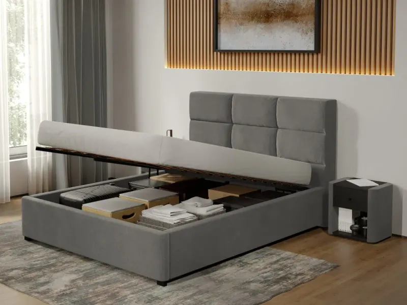 Pat tapitat Cico rabatabil 170 x 114 C1 din piele/stofa Gri - Falcone 21 140x200