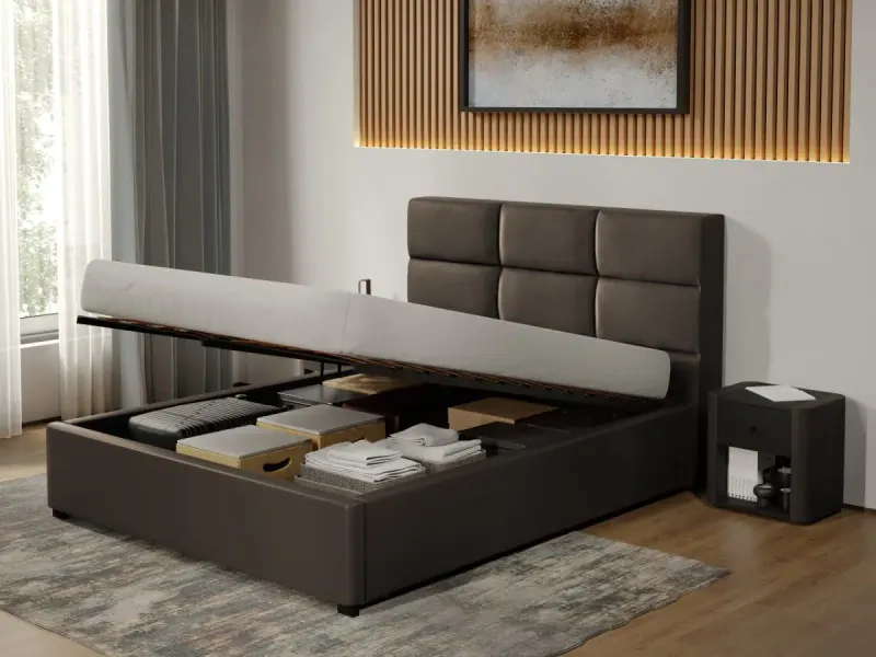 Pat tapitat Cico rabatabil 170 x 114 C1 din piele/stofa Ciocolatiu - Nube 29 180x200