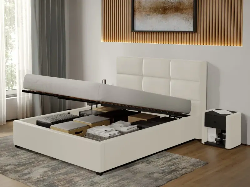 Pat tapitat Cico rabatabil 170 x 114 C1 din piele/stofa Alb - Nube 1 180x200
