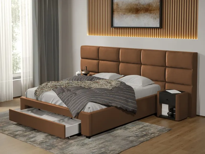 Pat tapitat Cico cu sertar 287 x 114 C2 din piele/stofa Maro - Nube 23