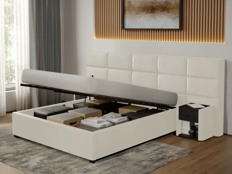Pat Tapitat Cico de 190 rabatabil 287 x 114 C2 din piele/stofa Alb - Nube 1 140x190