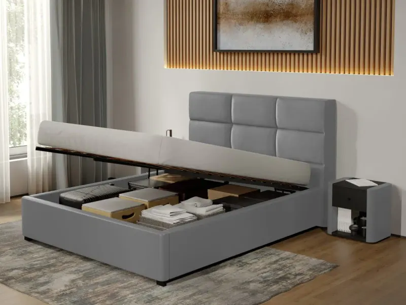 Pat Tapitat Cico de 190 rabatabil 170 x 114 C1 din piele/stofa Gri - Nube 81 180x190