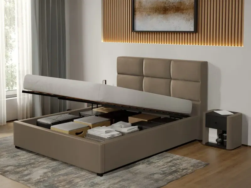 Pat Tapitat Cico de 190 rabatabil 170 x 114 C1 din piele/stofa Bej - Nube 11 140x190