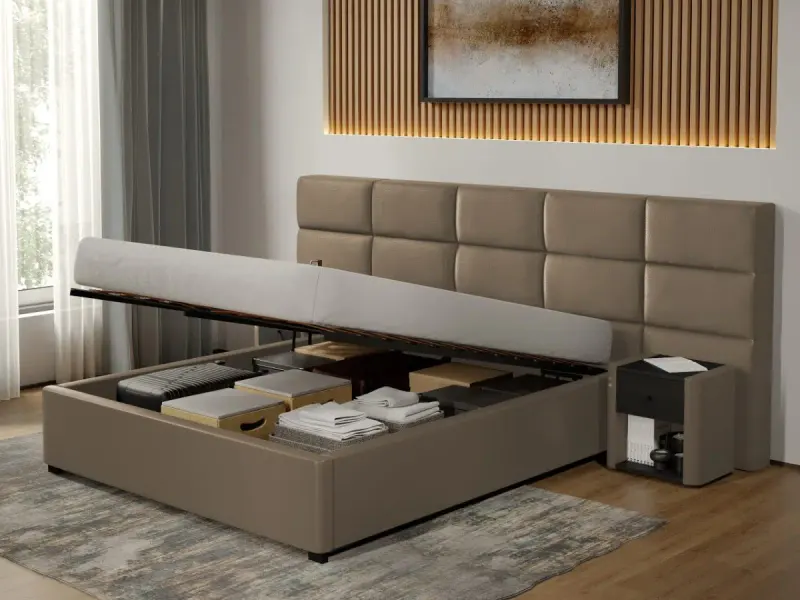 Pat tapitat Cico rabatabil 287 x 114 C2 din piele/stofa Bej - Nube 11 160x200