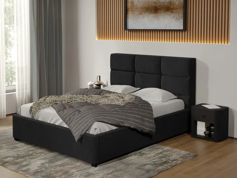 Pat tapitat Cico fix 170 x 114 C1 din piele/stofa Negru - Falcone 14 140x200