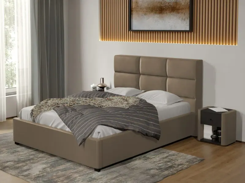 Pat tapitat Cico fix 170 x 114 C1 din piele/stofa Bej - Nube 11 160x200