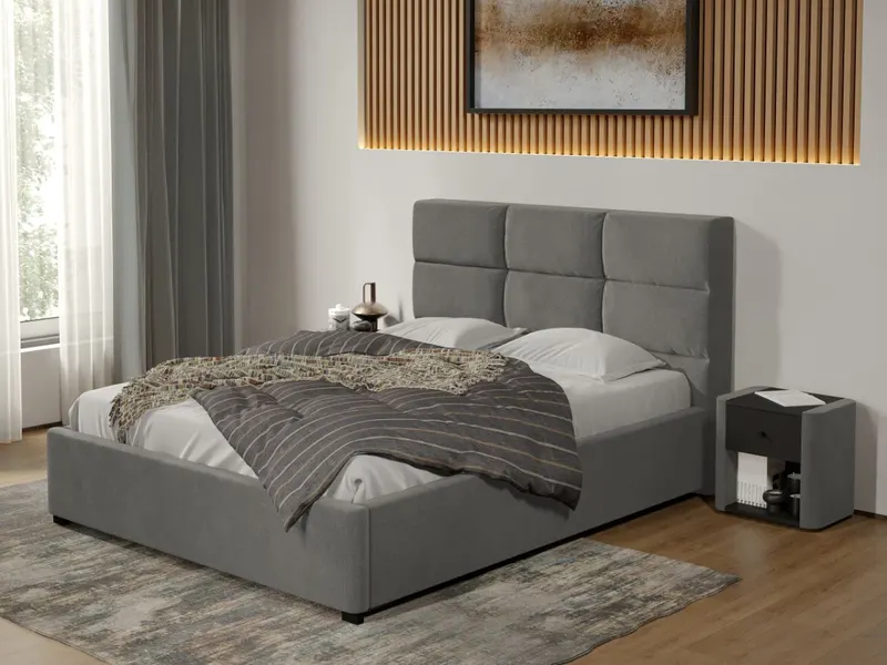 Pat tapitat Cico fix 170 x 114 C1 din piele/stofa Gri - Falcone 21 140x200