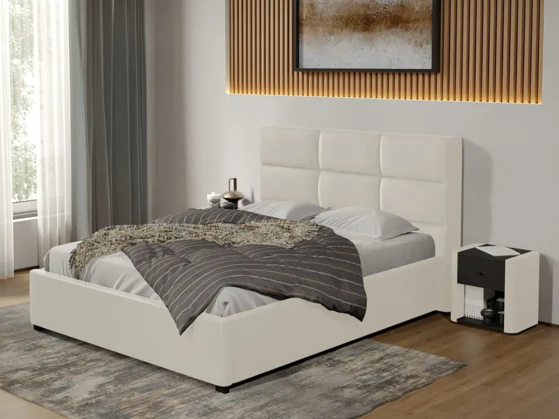 Pat tapitat Cico fix 170 x 114 C1 din piele/stofa Alb - Nube 1 180x200